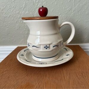 Longaberger Vintage Creamer with Saucer and Apple Lid